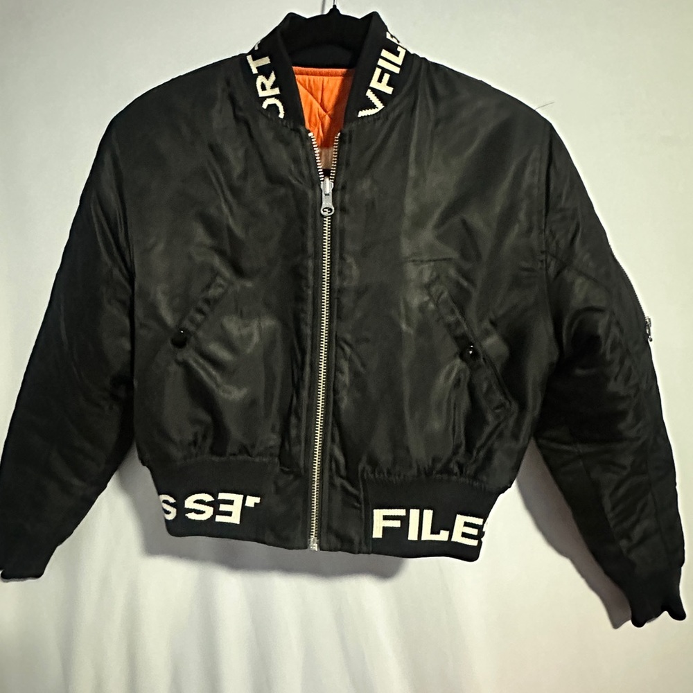 VFiles Sport Reversible Black & Orange Cropped Bomber Jacket